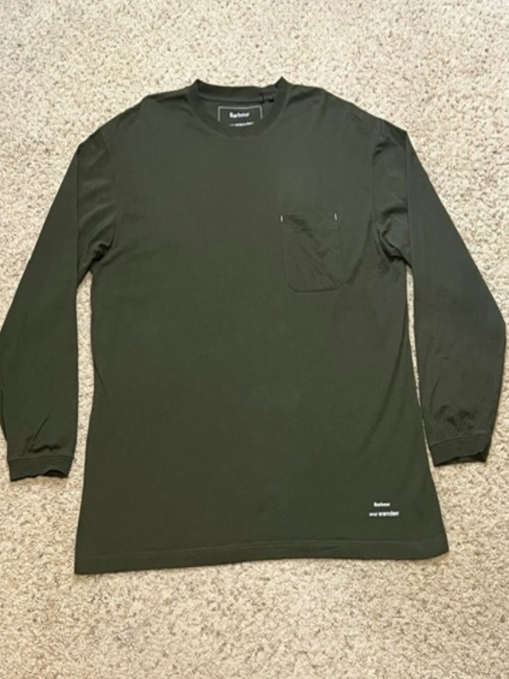 Barbour And Wander Men's Dark Khaki Green Pocket Long Sleeve Tee Shirt Size XXL